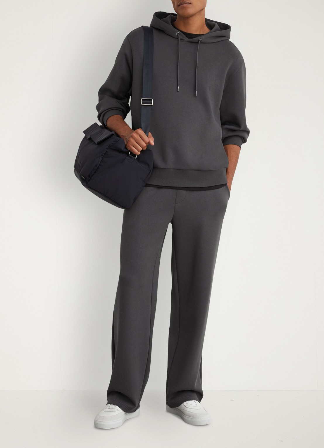 Reiss FALCO Sueded Interlock Jersey Relaxed-Fit Hoodie - voorkant 6 donkergrijs