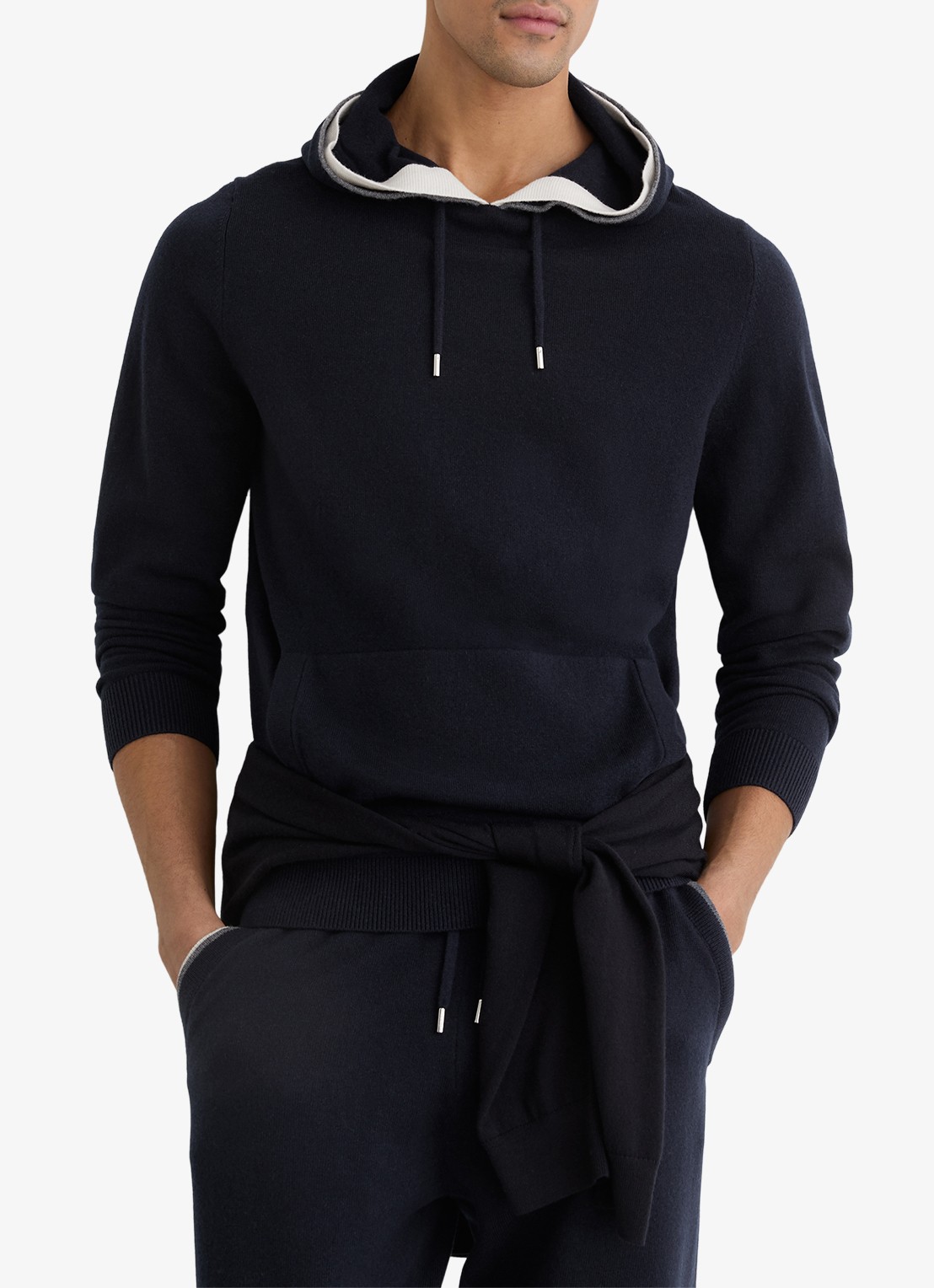 Reiss Falmer hoodie van wol met kangoeroezak - detail 3 donkerblauw