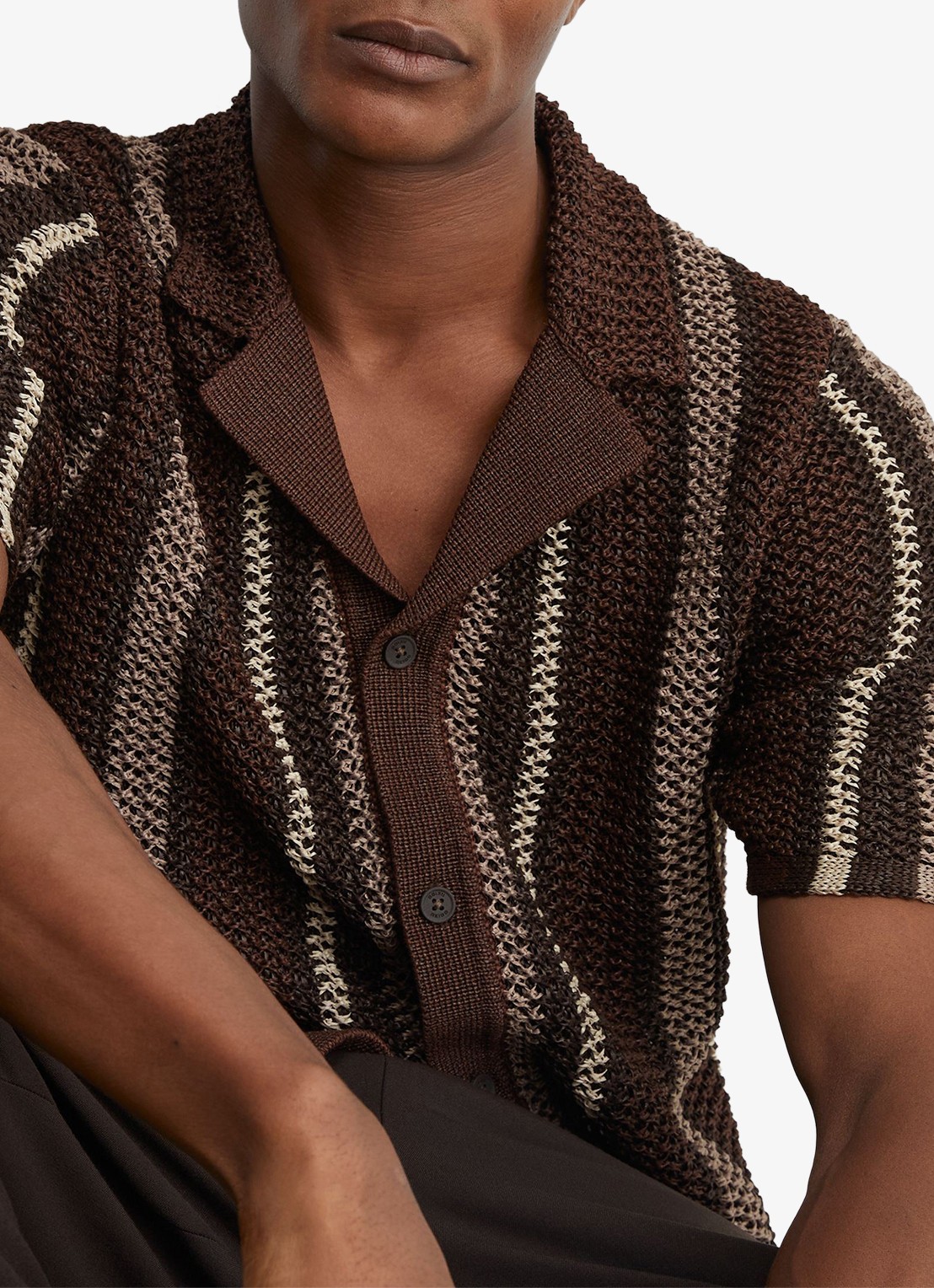 Reiss Farin regular fit overhemd met streepprint - detail 2 chocoladebruin