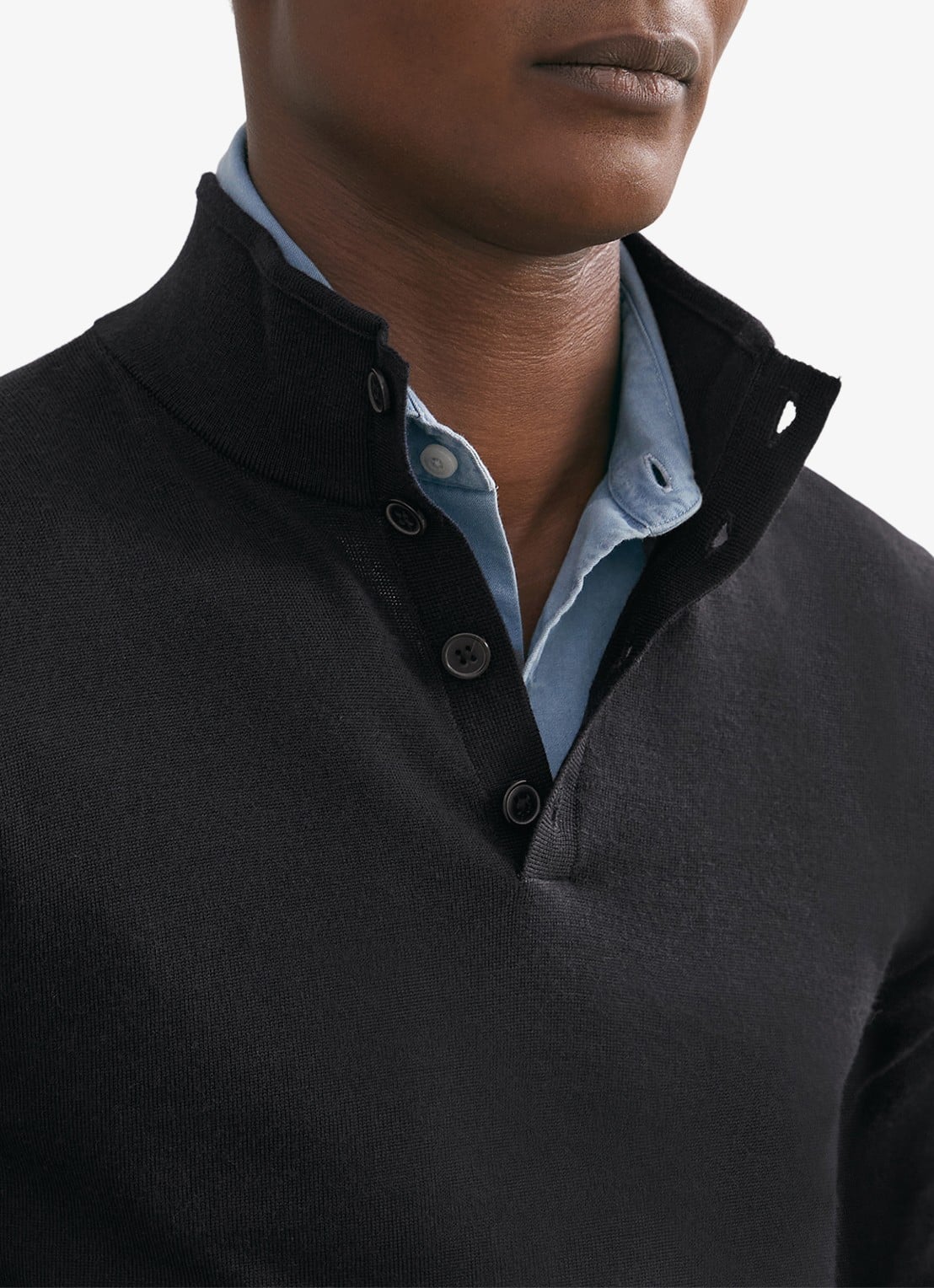 Reiss Farnham fijngebreide trui van merino wol - detail 3 donkerblauw
