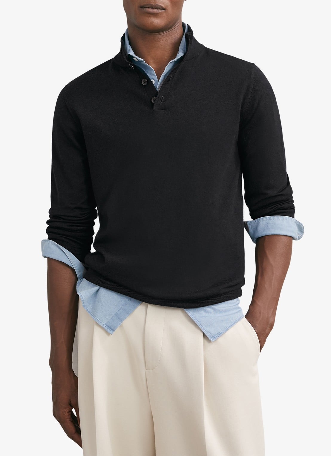 Reiss Farnham fijngebreide trui van merino wol - detail 4 donkerblauw