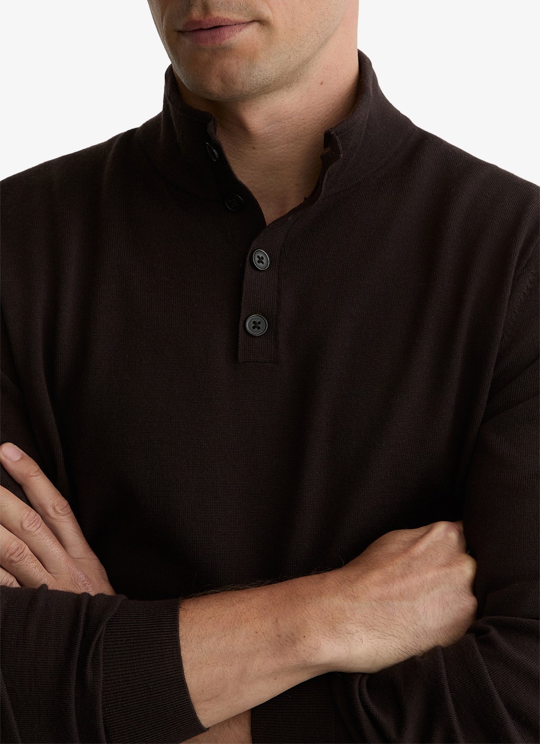 Reiss Farnham fijngebreide trui van merino wol - detail 2 chocoladebruin