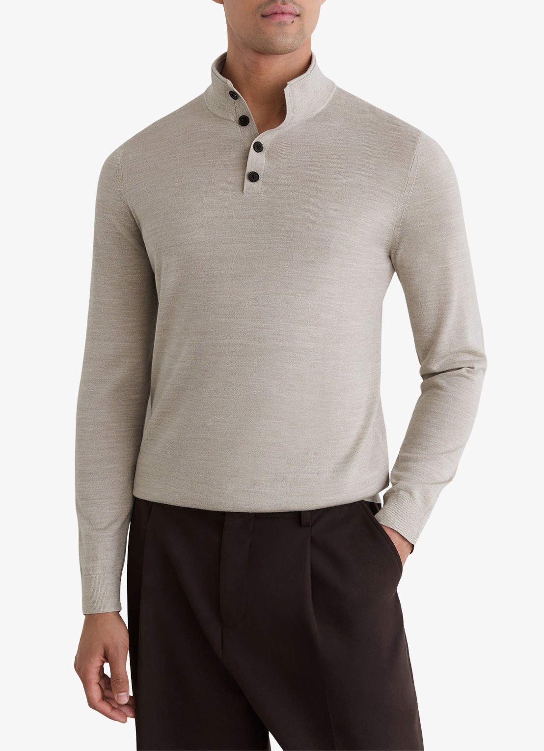 Reiss Farnham pullover in merino wolblend met opstaande kraag - detail 3 grijsmele