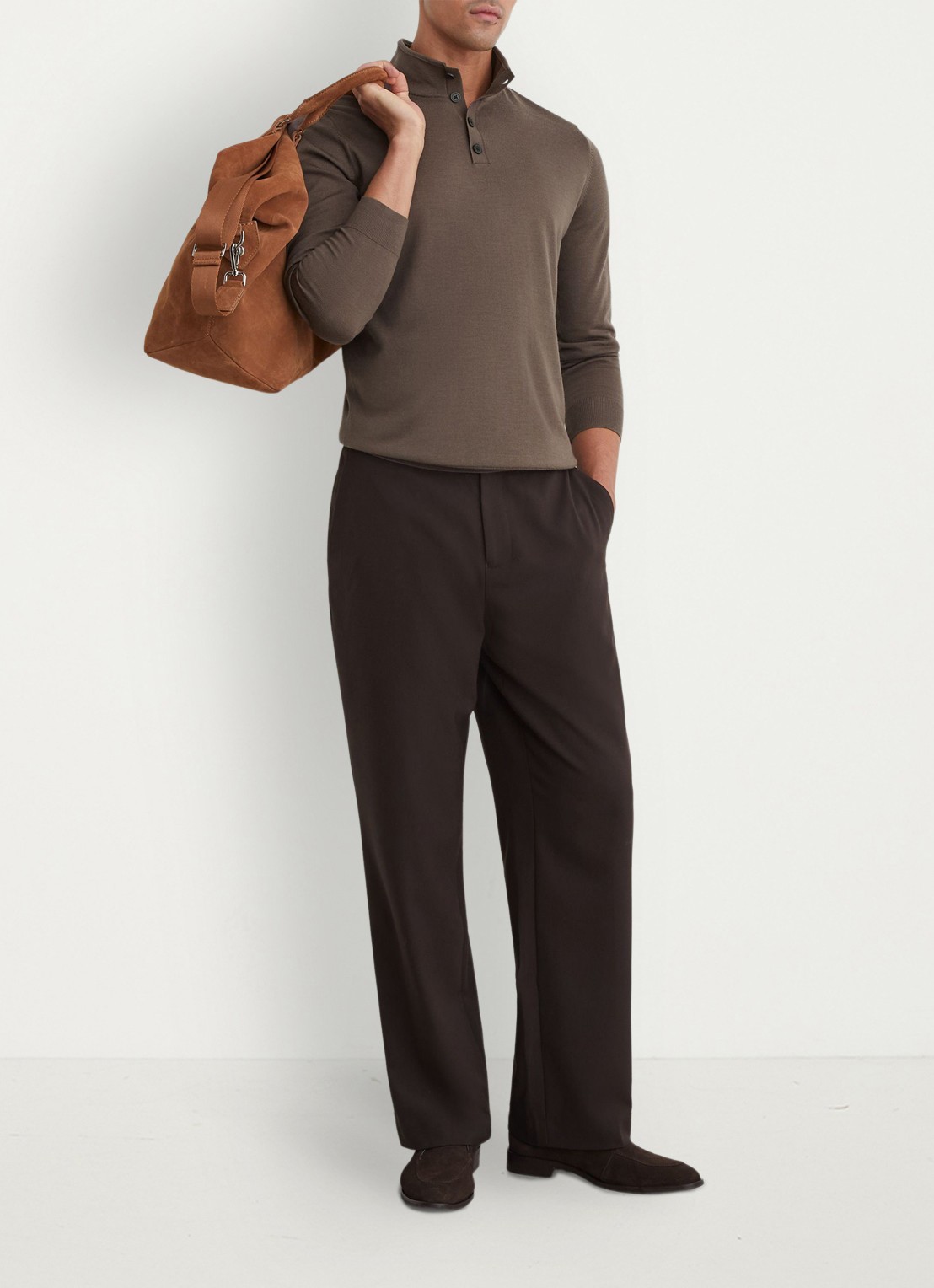 Reiss Farnham pullover in merino wolblend met opstaande kraag - voorkant 5 bruin