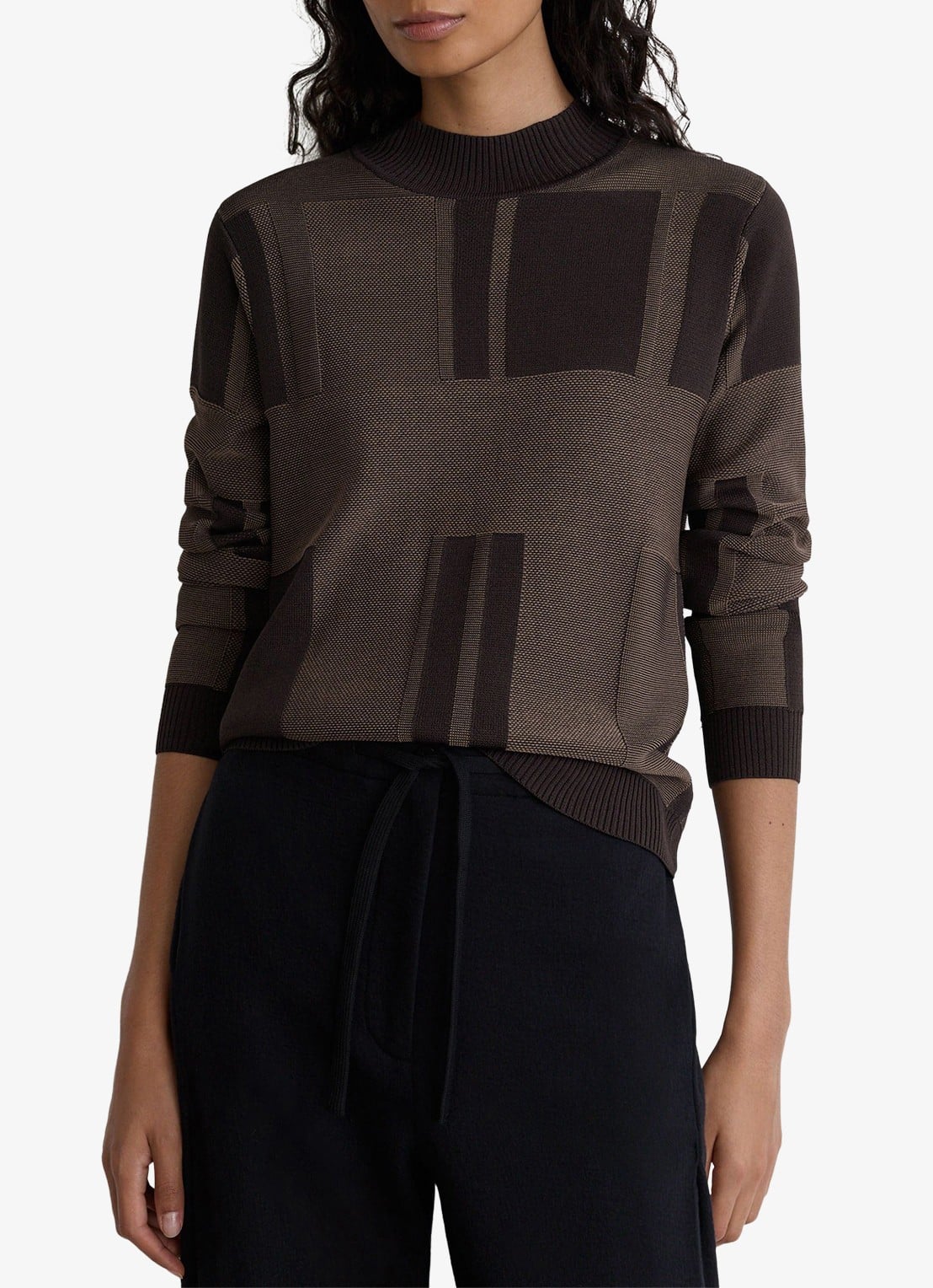 Reiss Faro fijngebreide trui met jacquard dessin - detail lichtbruin