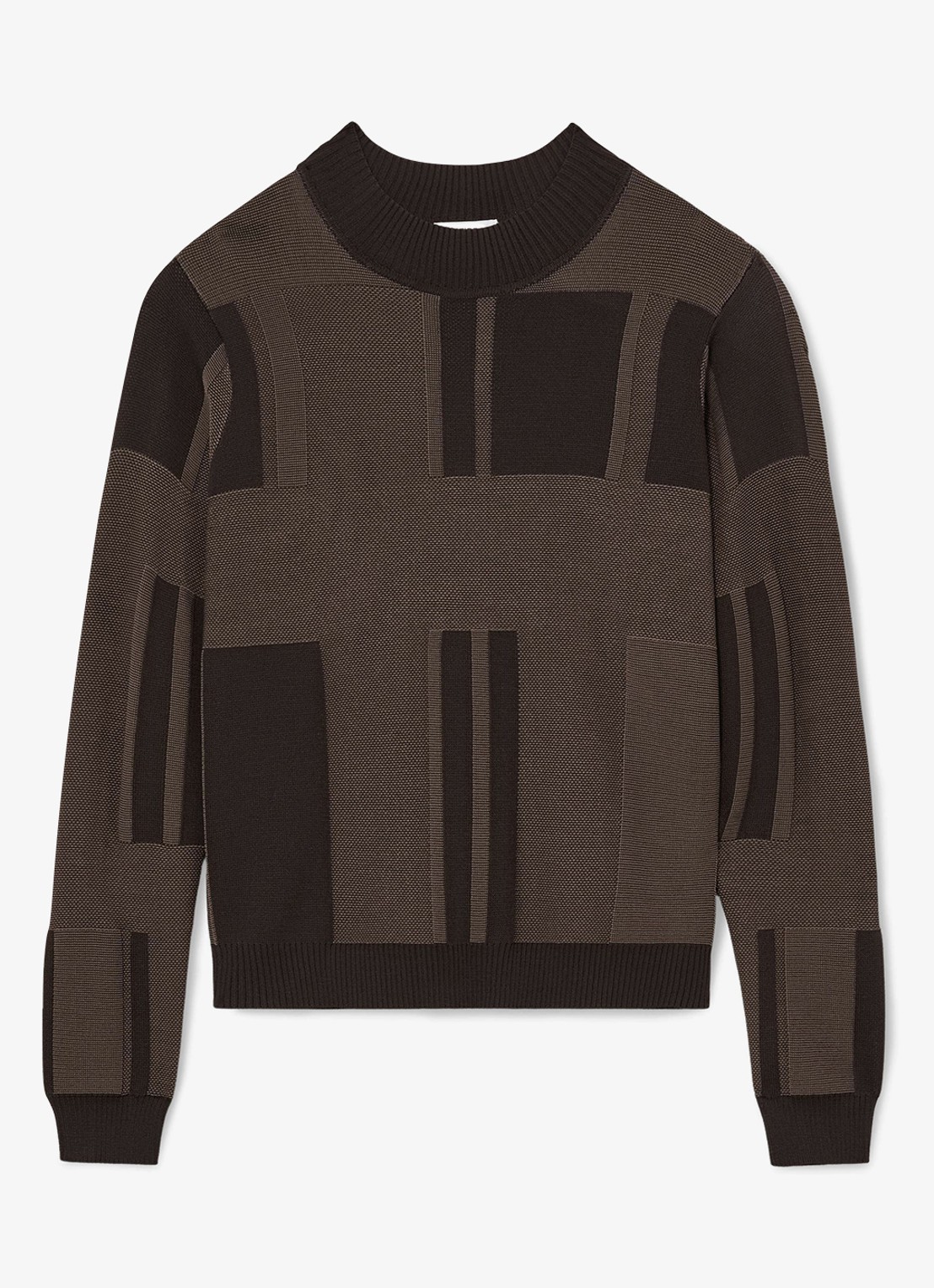 Reiss Faro fijngebreide trui met jacquard dessin - voorkant 4 lichtbruin
