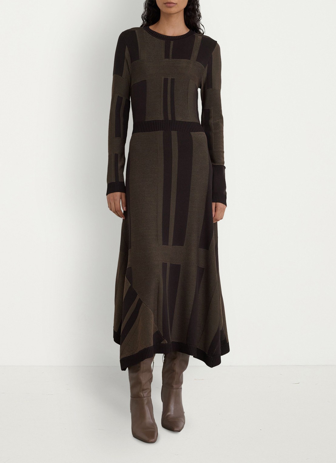 Reiss Felicity midi jurk met streepprint - detail donkerbruin