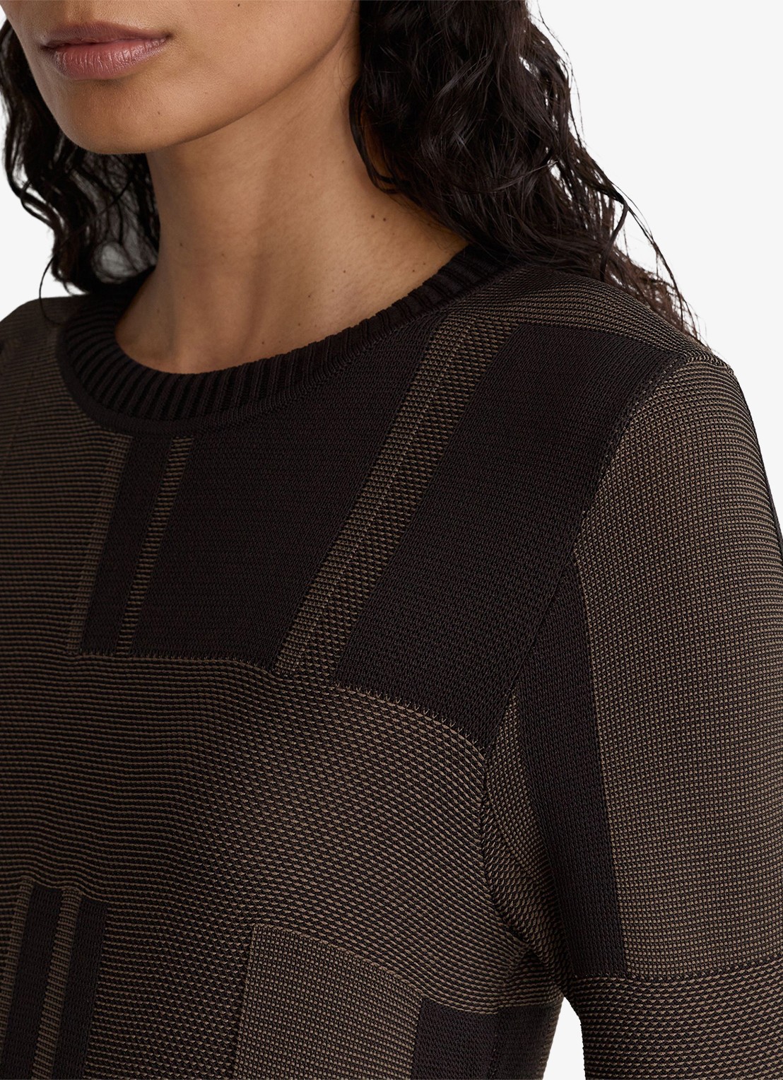 Reiss Felicity midi jurk met streepprint - detail 2 donkerbruin