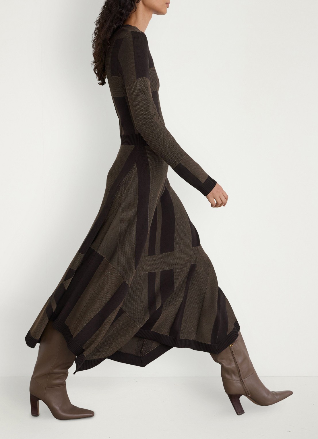 Reiss Felicity midi jurk met streepprint - detail 3 donkerbruin