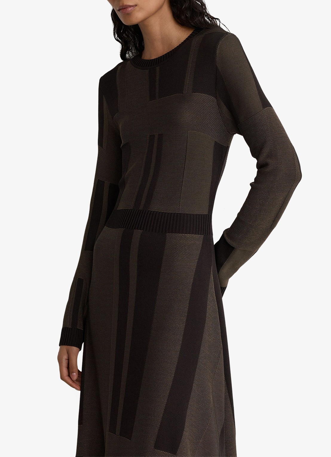 Reiss Felicity midi jurk met streepprint - detail 4 donkerbruin