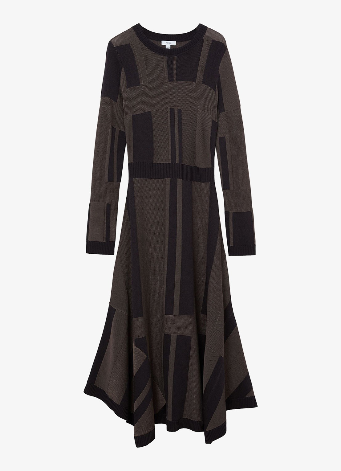 Reiss Felicity midi jurk met streepprint - voorkant 7 donkerbruin