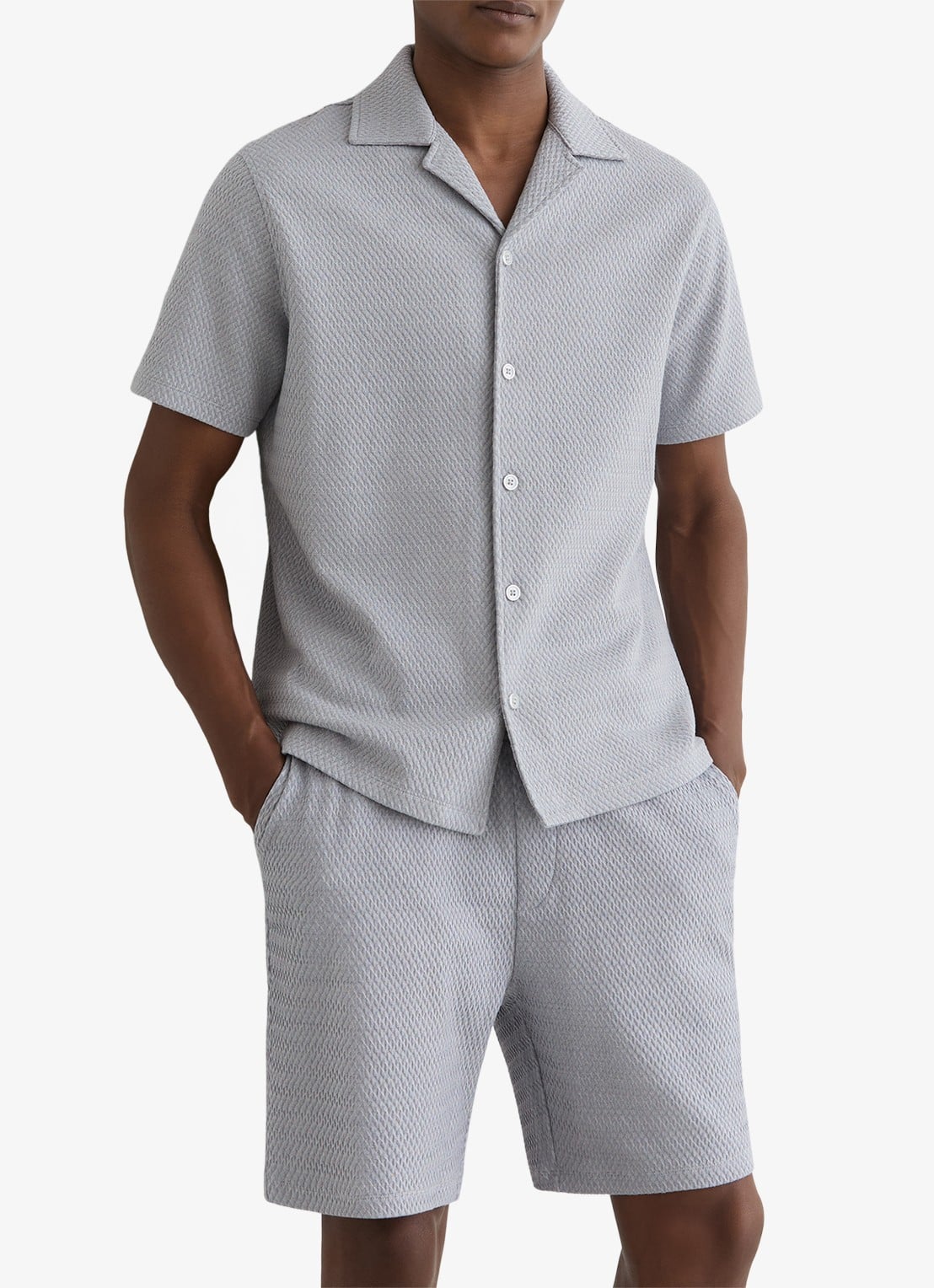 Reiss Felipe overhemd met textuur  - detail 3 lichtblauw