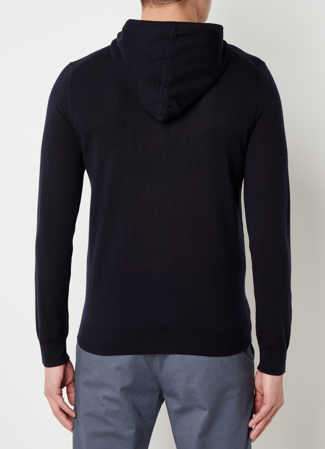 Reiss Fijngebreide hoodie van merino wol met stretch  - achterkant donkerblauw