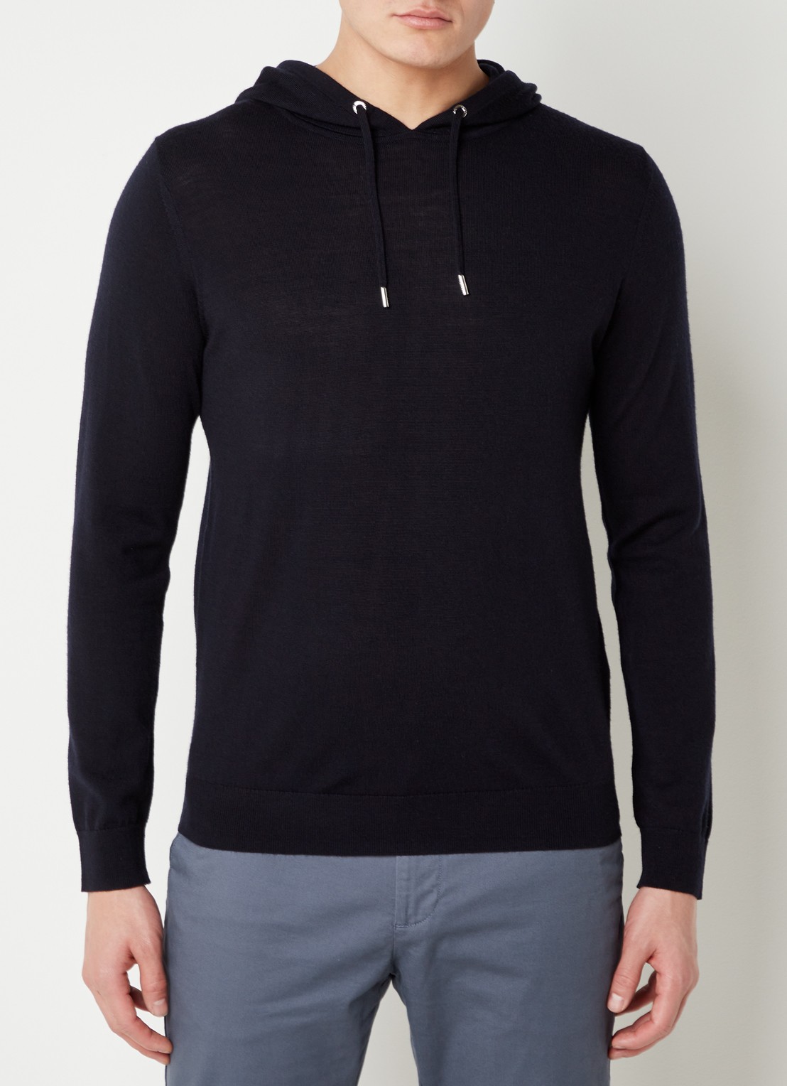Reiss Fijngebreide hoodie van merino wol met stretch  - detail 4 donkerblauw
