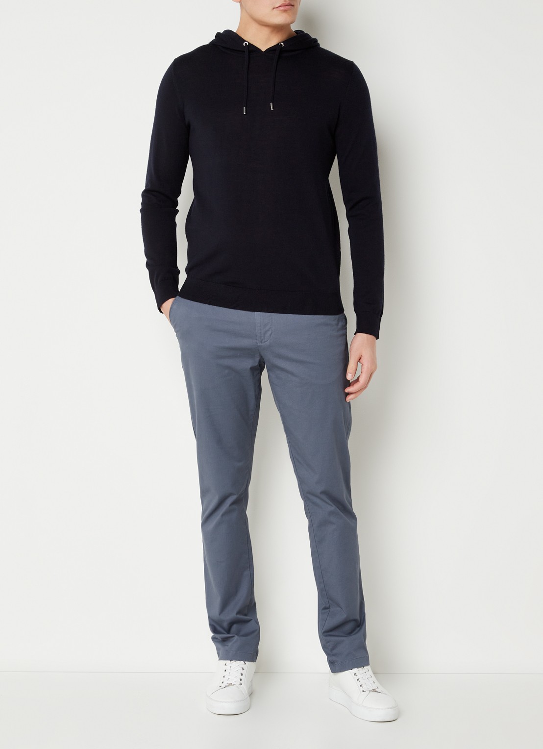 Reiss Fijngebreide hoodie van merino wol met stretch  - voorkant 3 donkerblauw