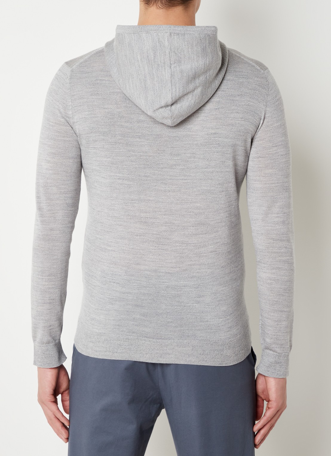Reiss Fijngebreide hoodie van merino wol met stretch  - achterkant 5 middengrijs