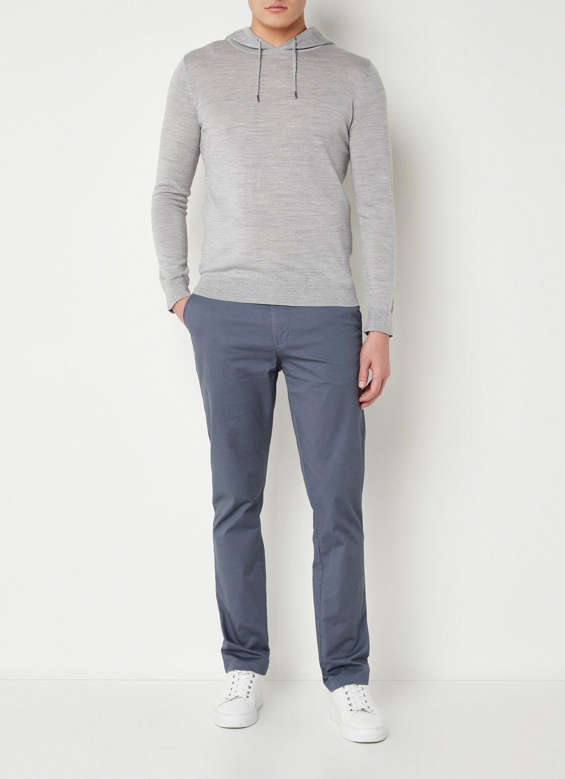 Reiss Fijngebreide hoodie van merino wol met stretch  - voorkant 4 middengrijs