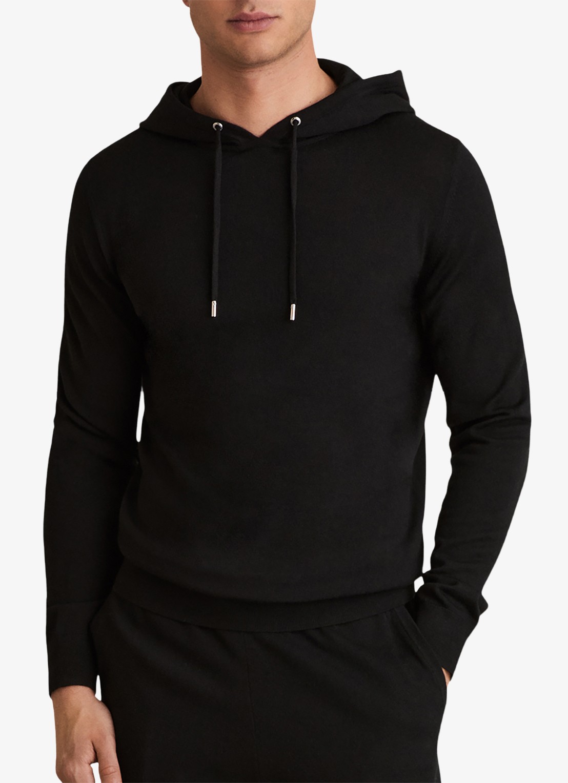 Reiss Fijngebreide hoodie van merino wol met stretch  - detail 3 zwart