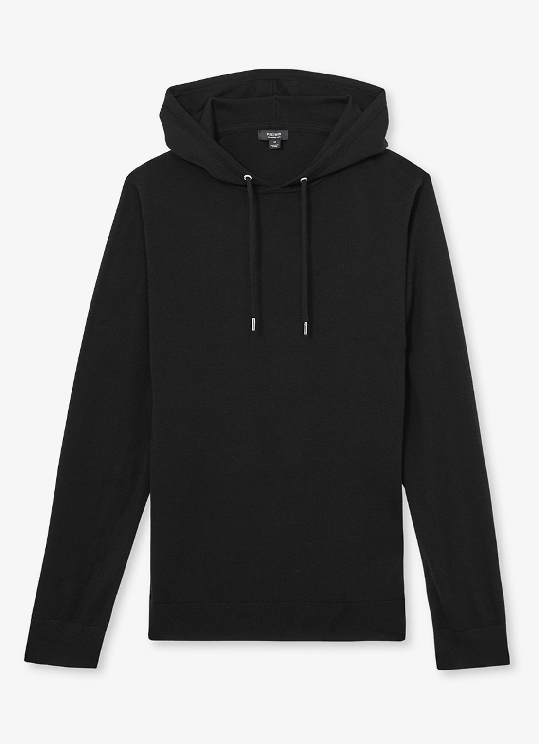Reiss Fijngebreide hoodie van merino wol met stretch  - voorkant zwart