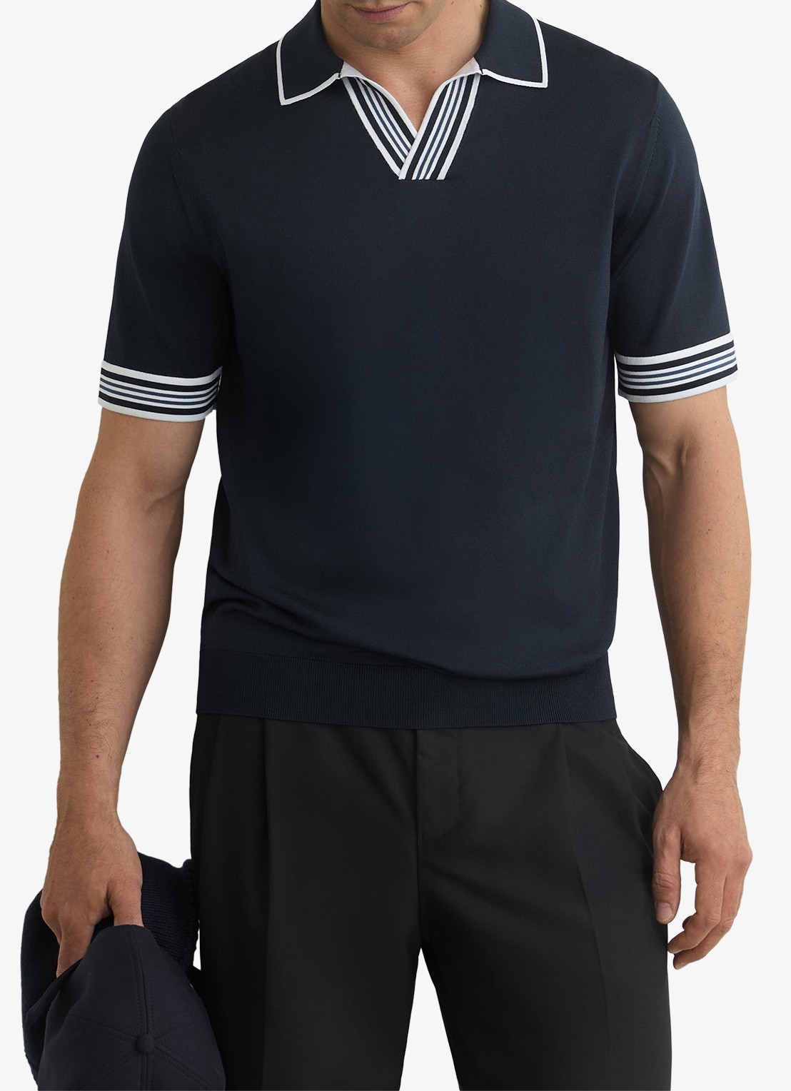 Reiss Fijngebreide trui met polokraag - detail navy / blauw