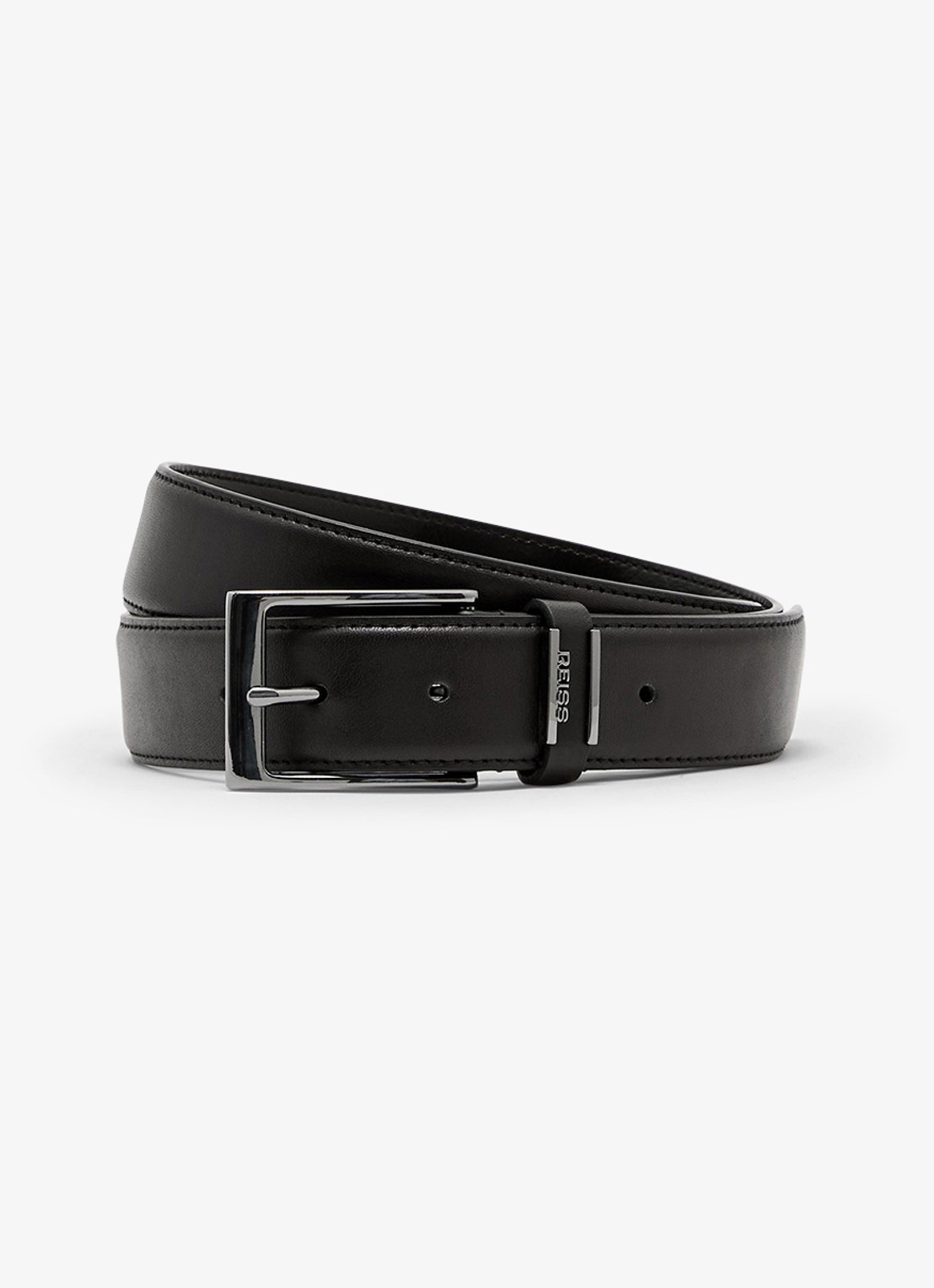 Reiss Finch riem van leer - detail 3 black / zwart