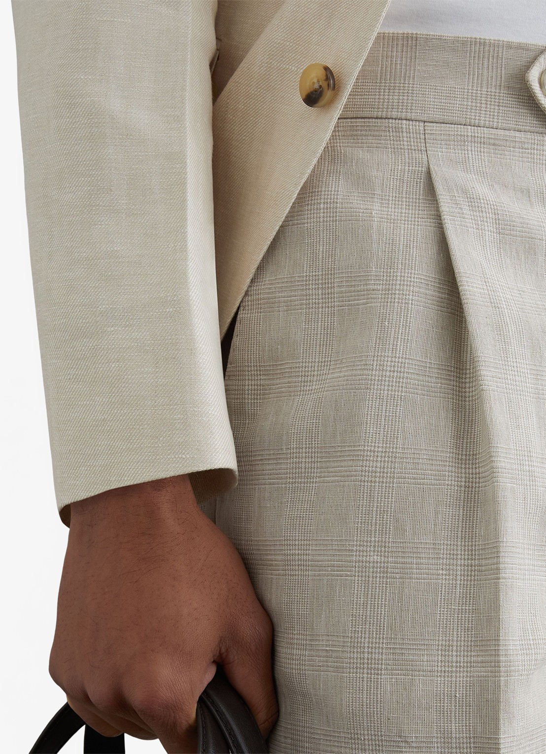 Reiss Finch tapered fit pantalon in linnenblend - detail 2 oatmeal / beige