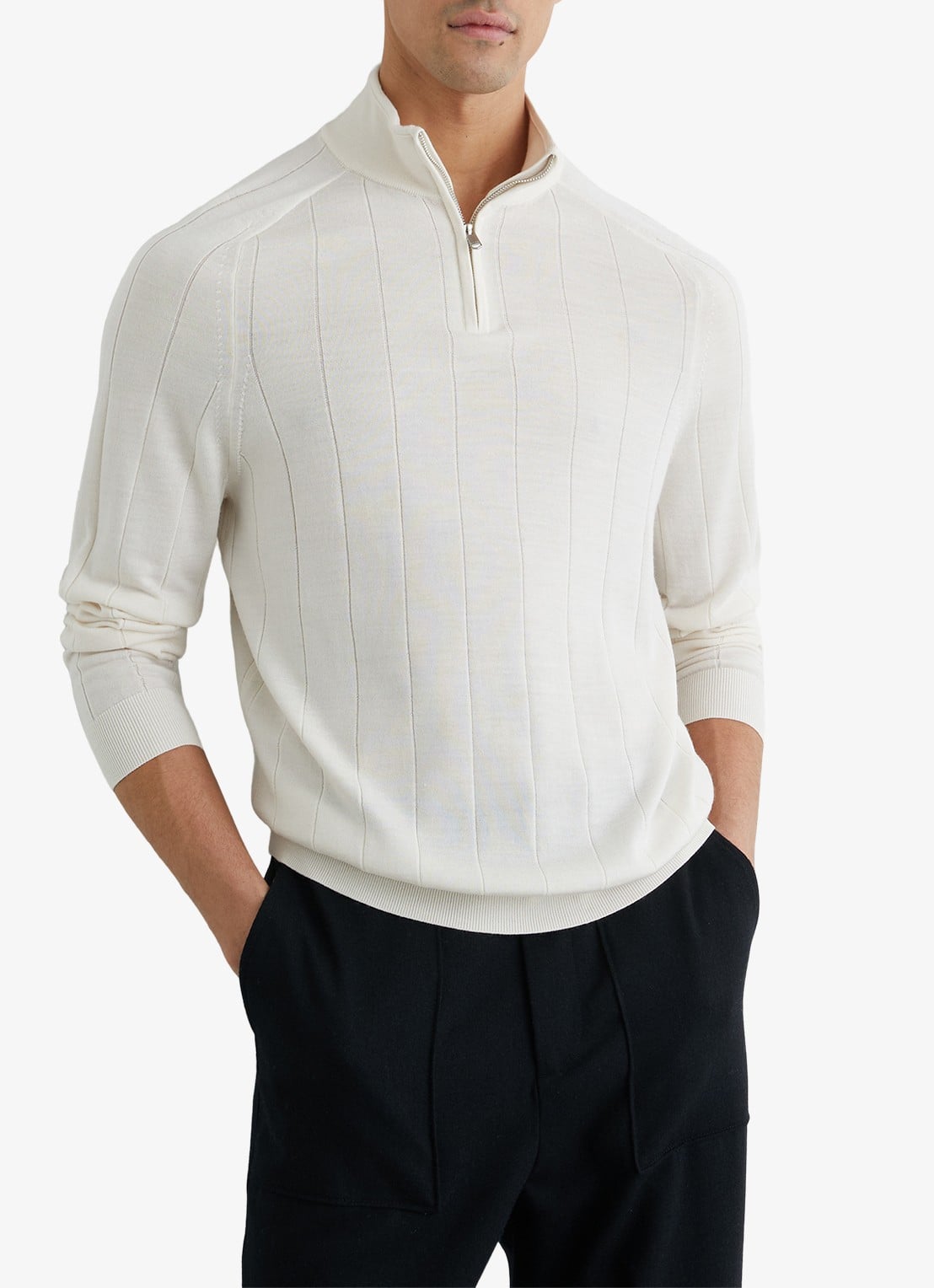 Reiss Findlay trui van merino wol met halve rits  - detail wit