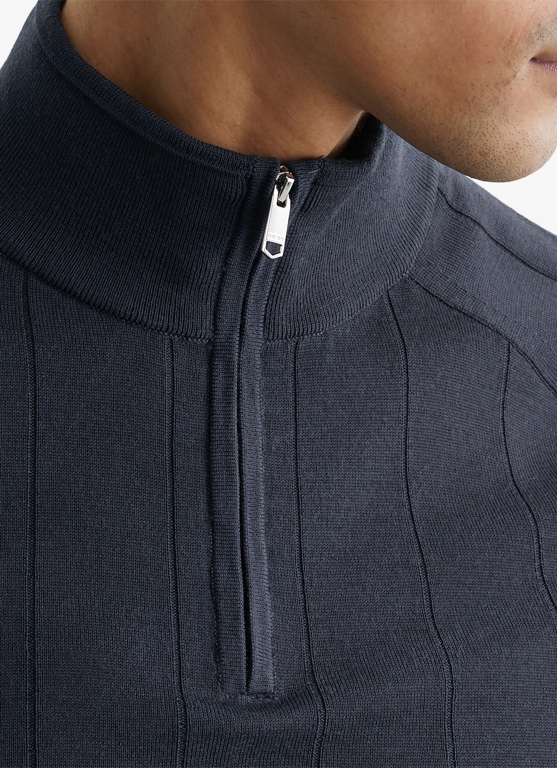 Reiss Findlay trui van merino wol met halve rits  - detail 5 donkerblauw