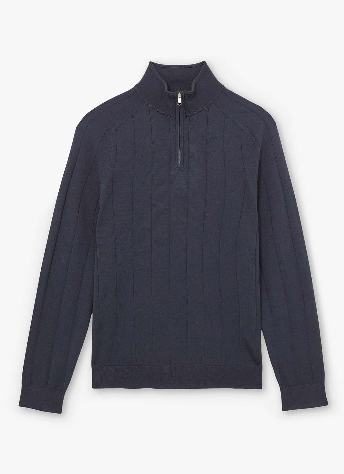 Reiss Findlay trui van merino wol met halve rits  - voorkant donkerblauw