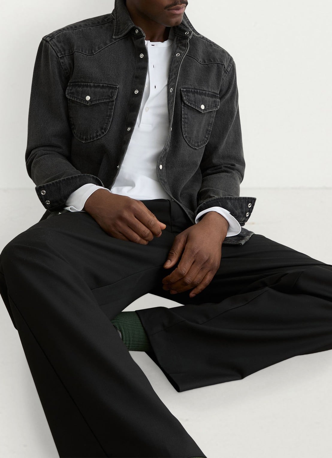Reiss Finley overshirt van denim - detail 6 donkergrijs