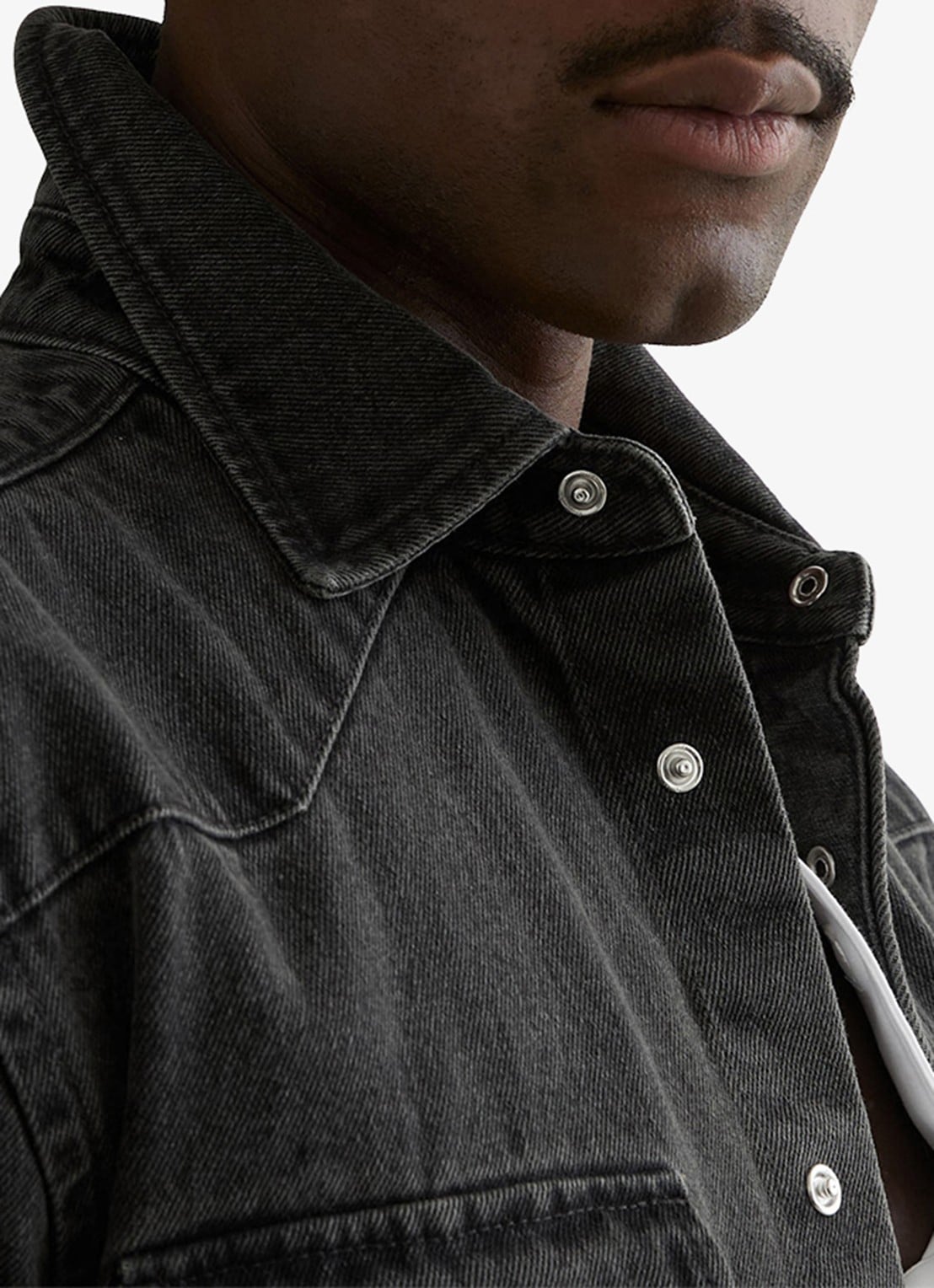 Reiss Finley overshirt van denim - detail 7 donkergrijs