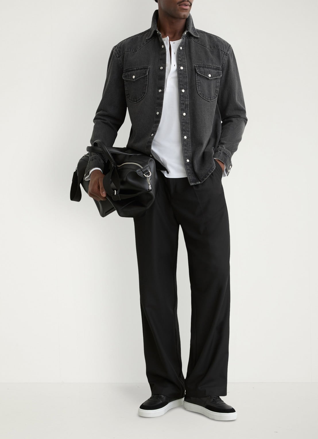 Reiss Finley overshirt van denim - voorkant 2 donkergrijs