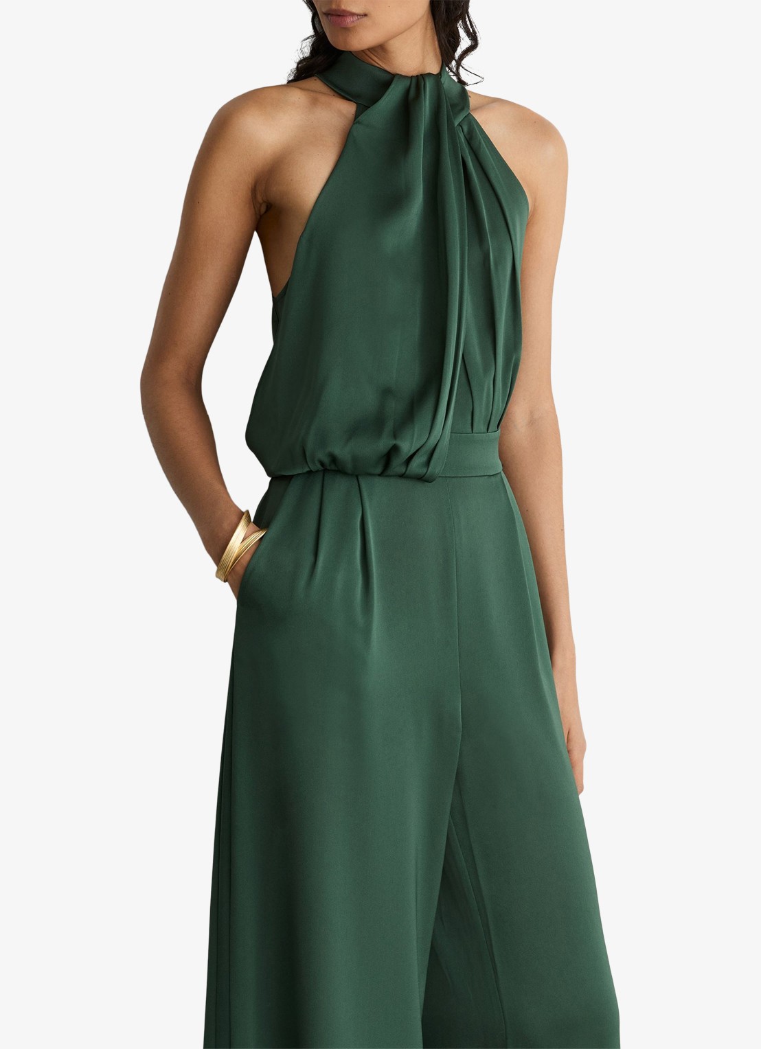 Reiss Finley wide leg jumpsuit met geplooid detail - detail 2 zeegroen