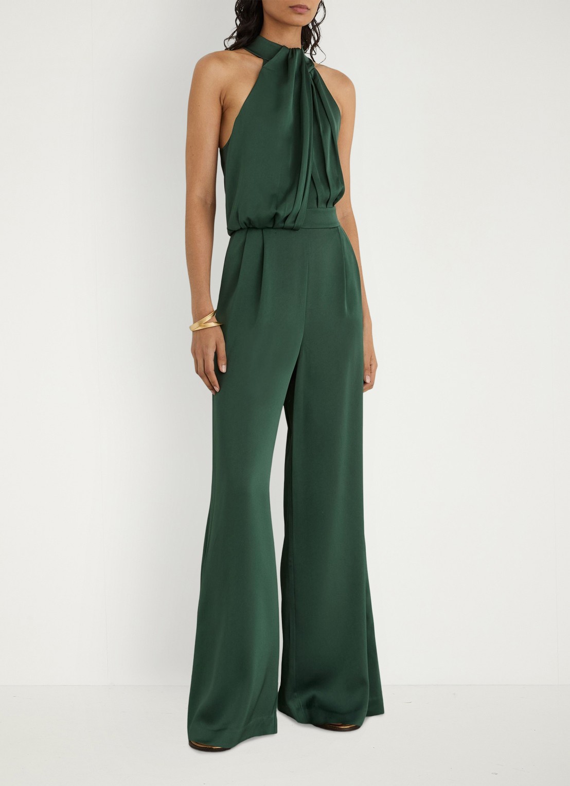 Reiss Finley wide leg jumpsuit met geplooid detail - voorkant 7 zeegroen