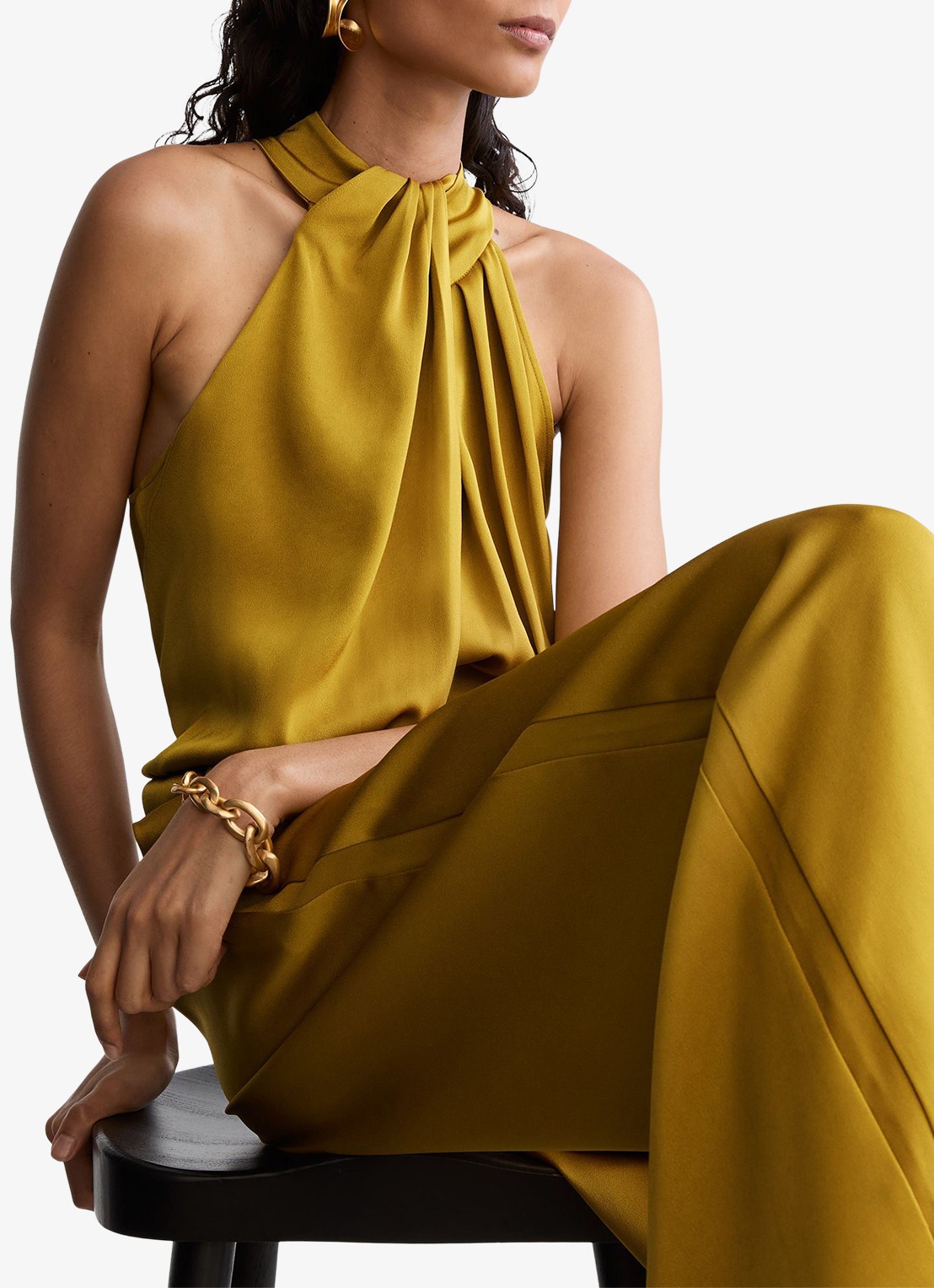 Reiss Finley wide leg jumpsuit met geplooid detail - detail 4 groen