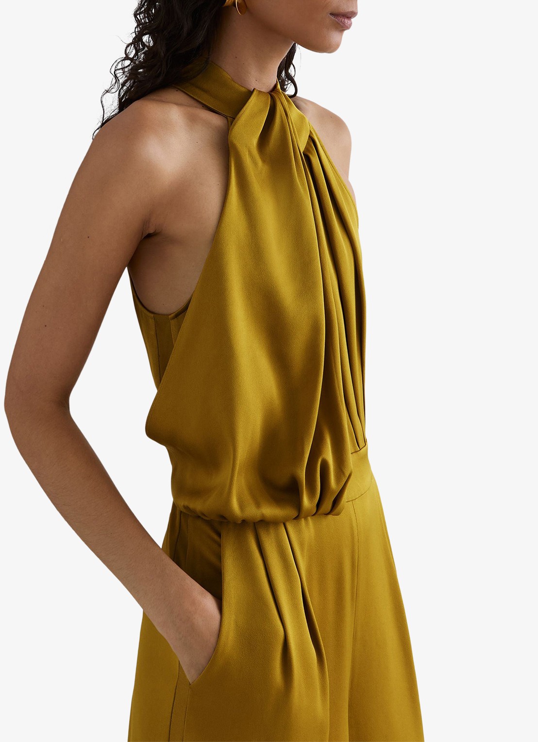 Reiss Finley wide leg jumpsuit met geplooid detail - detail 5 groen