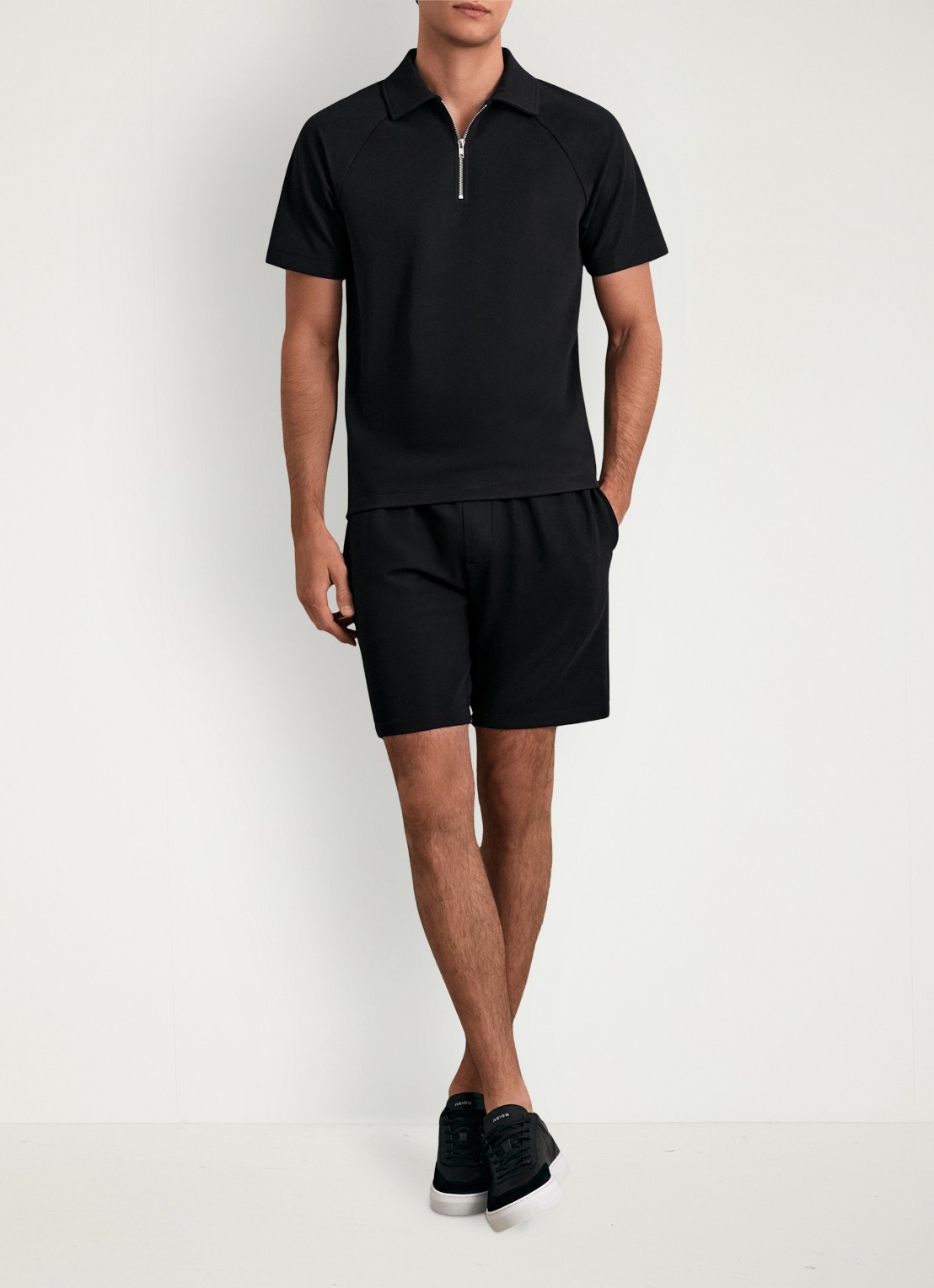 Reiss Finton sneaker van leer met suède details - voorkant 2 zwart