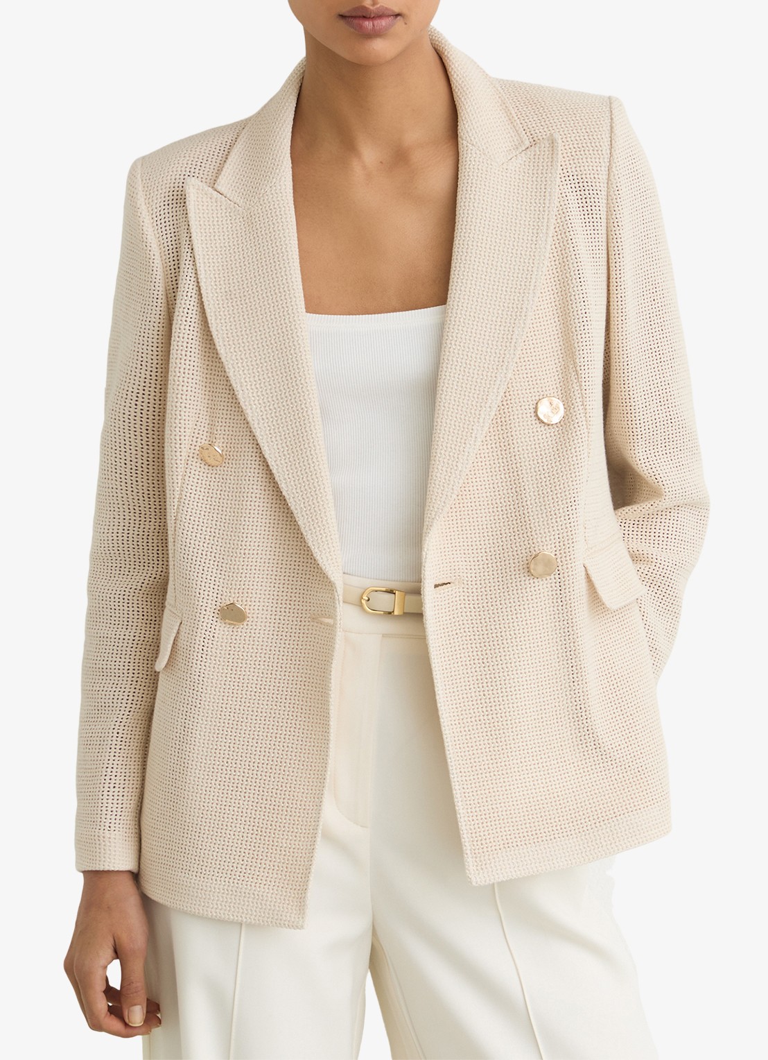 Reiss Fiore double-breasted blazer met opengewerkt dessiner - detail 3 creme