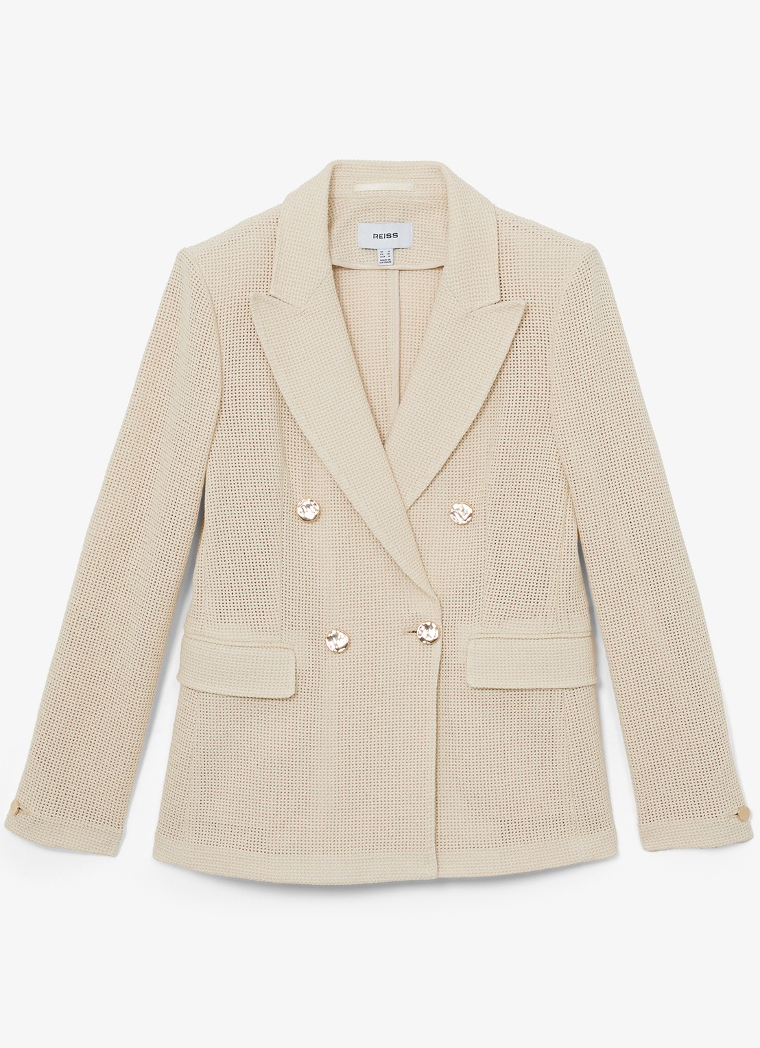 Reiss Fiore double-breasted blazer met opengewerkt dessiner - voorkant creme