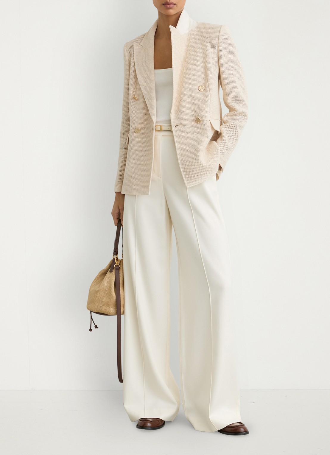 Reiss Fiore double-breasted blazer met opengewerkt dessiner - voorkant 2 creme