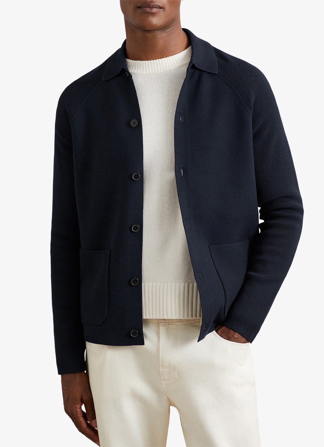 Reiss Fitzgerald fijngebreid vest met opgestikte zakken - detail 3 blauw