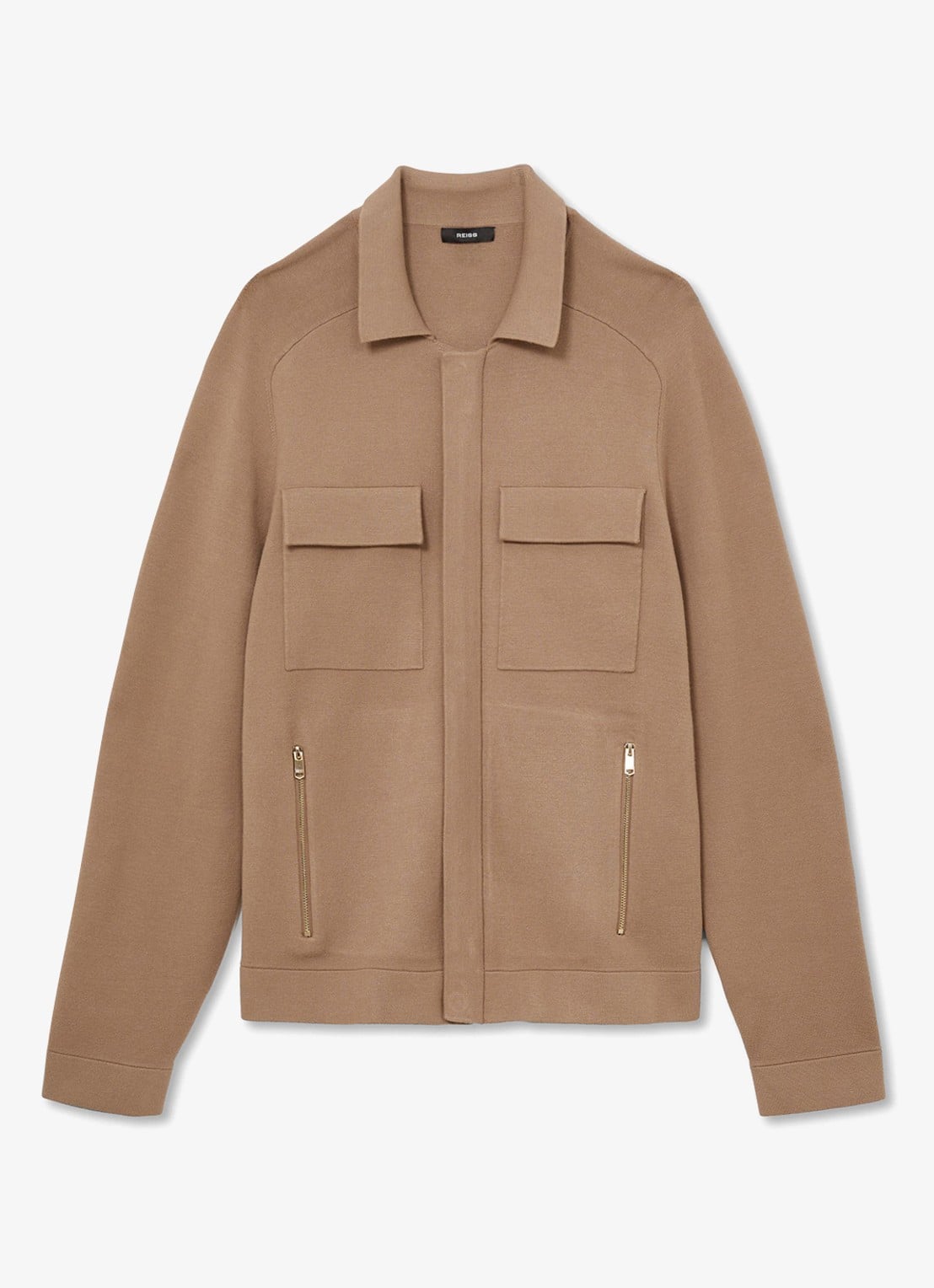 Reiss Fleetwood jack met borstzakken - voorkant camel