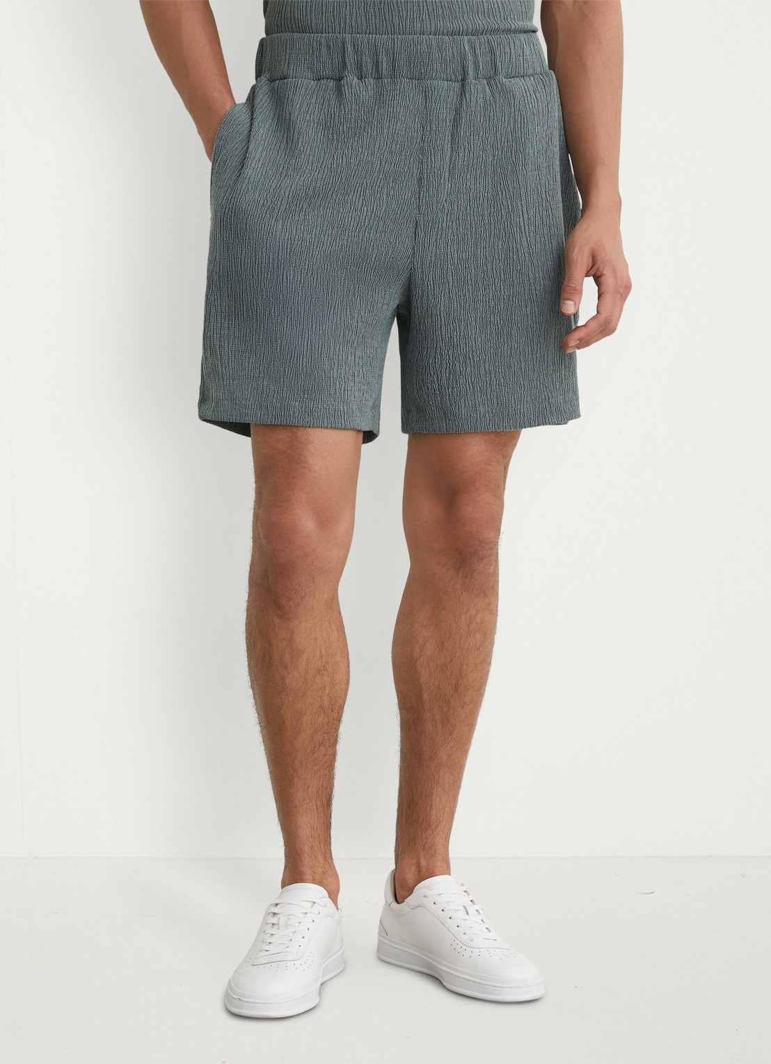 Reiss Flint regular fit korte broek met structuur - detail 4 dark sage / groen
