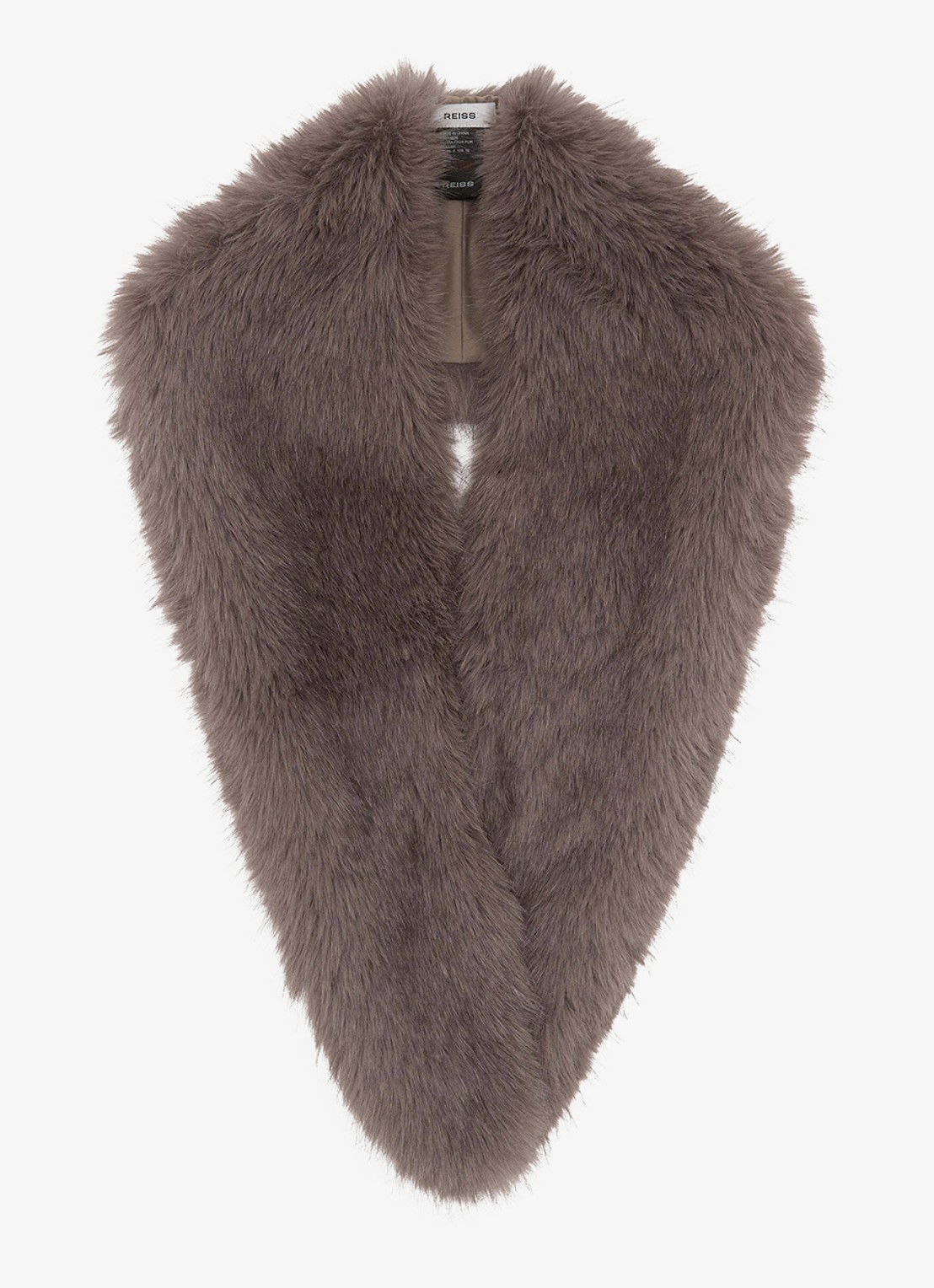 Reiss Flora kraag van imitatiebont - voorkant taupe