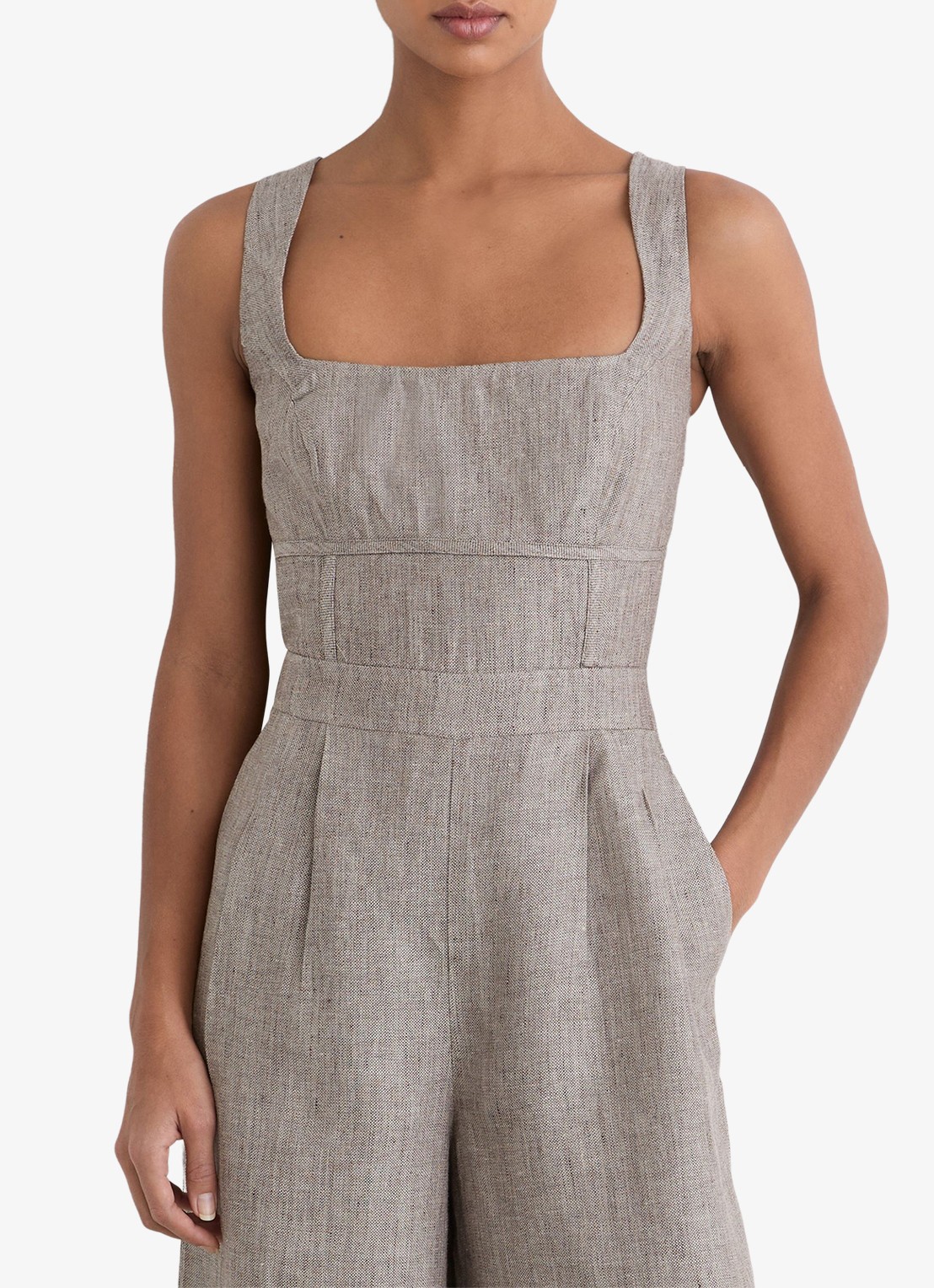 Reiss Flora wide fit jumpsuit van linnen met structuur - detail 4 neutral / beige
