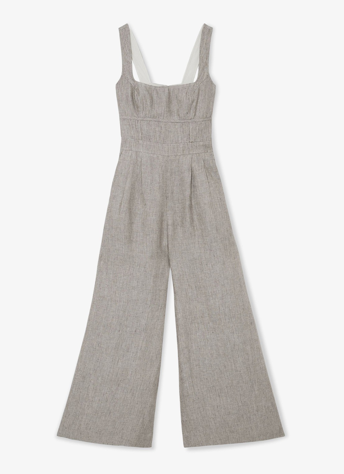 Reiss Flora wide fit jumpsuit van linnen met structuur - voorkant neutral / beige