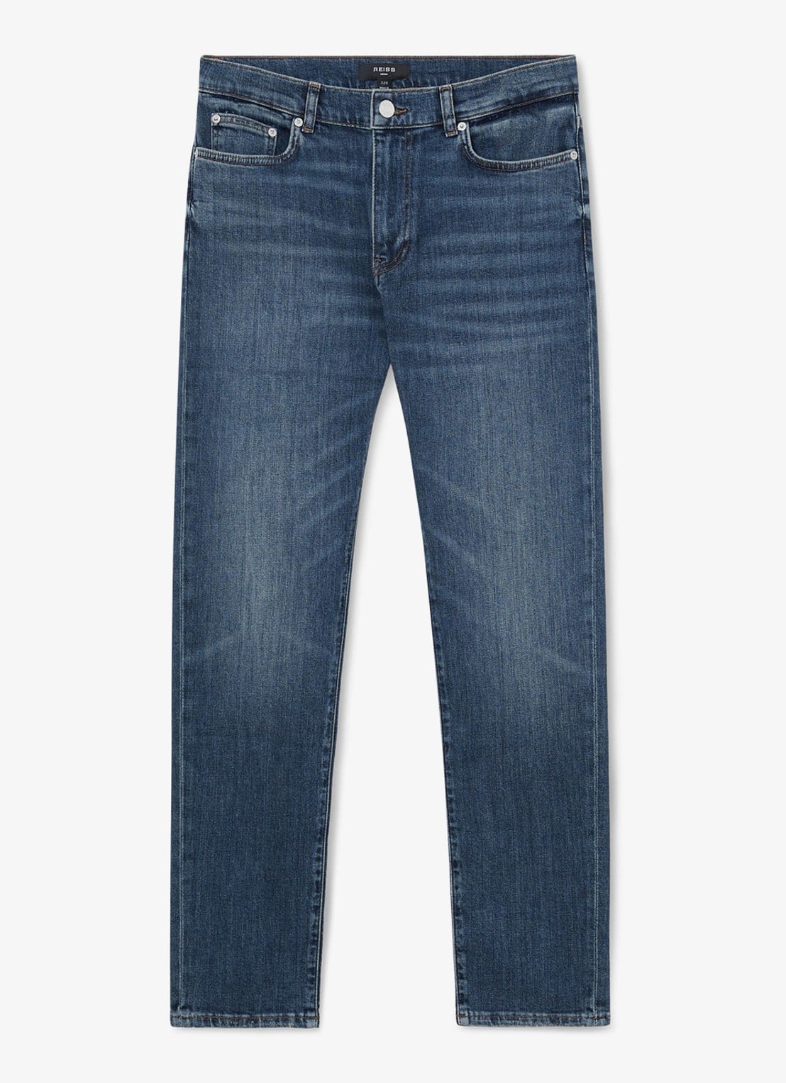 Reiss Floyd slim fit jeans met steekzakken - voorkant donkerblauw
