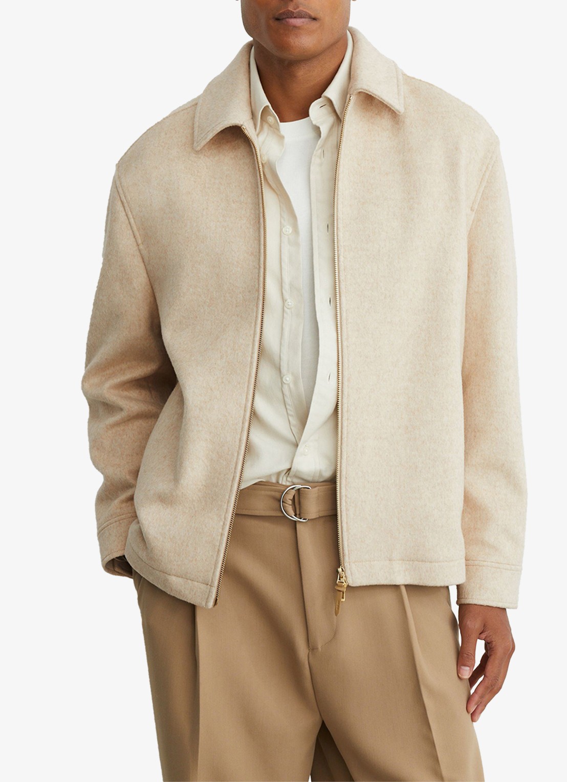 Reiss Foley overshirt in wolblend met ritssluiting - detail oatmeal / beige