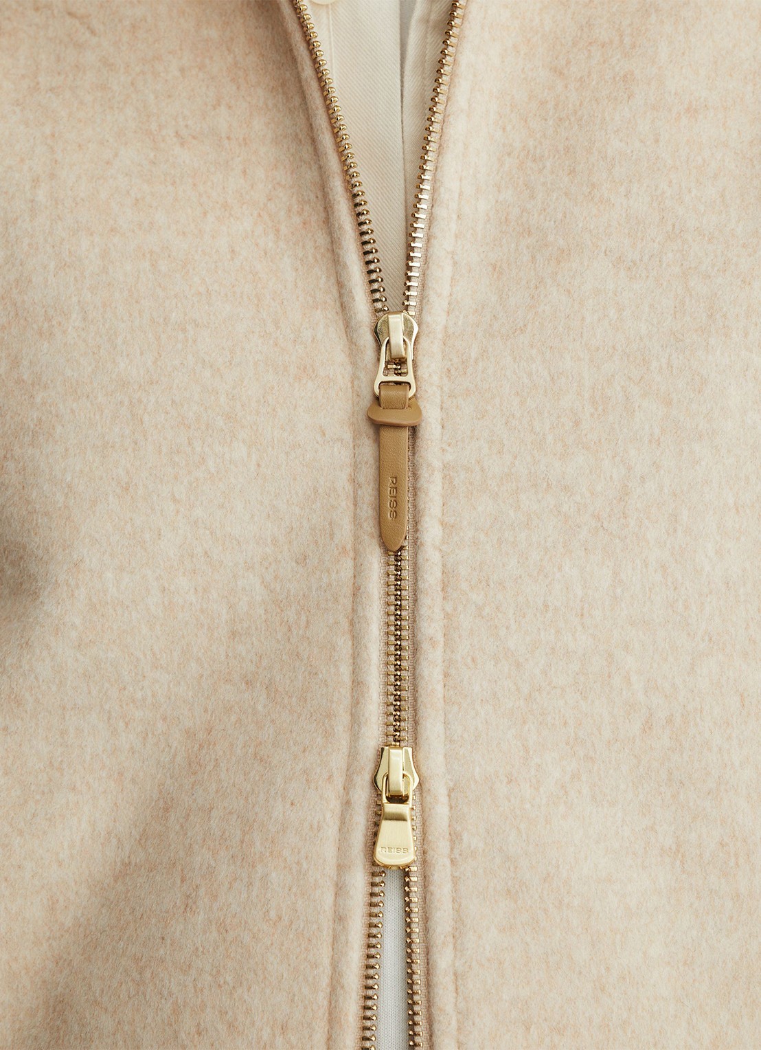 Reiss Foley overshirt in wolblend met ritssluiting - detail 2 oatmeal / beige