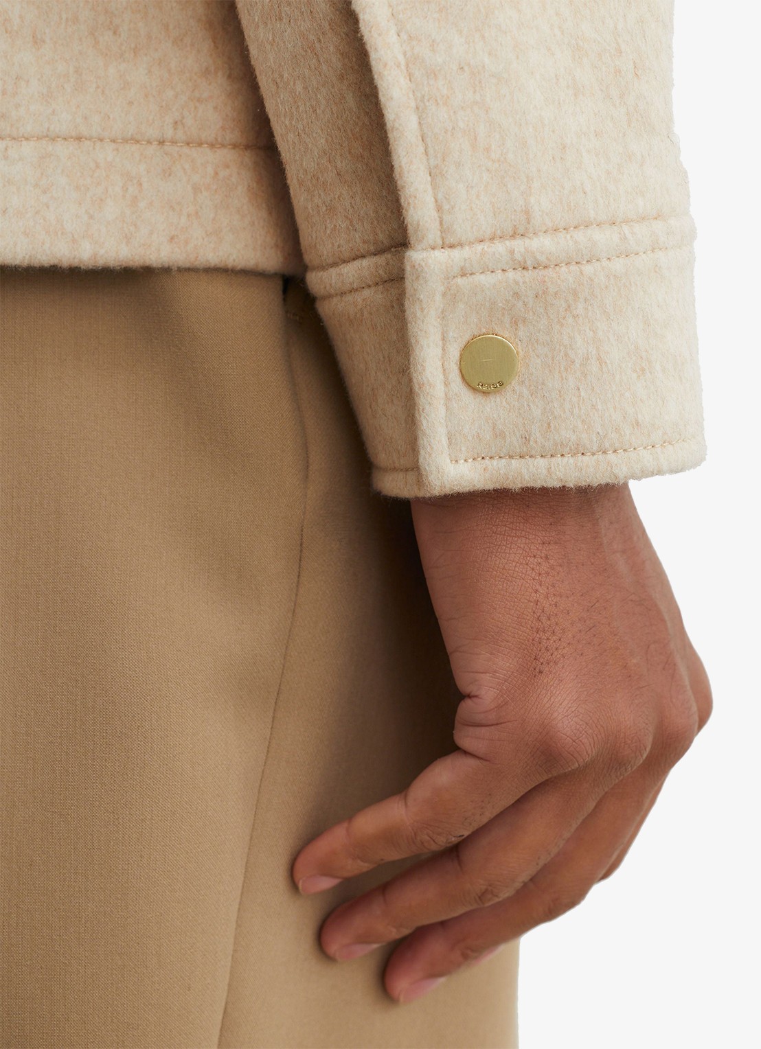 Reiss Foley overshirt in wolblend met ritssluiting - detail 3 oatmeal / beige